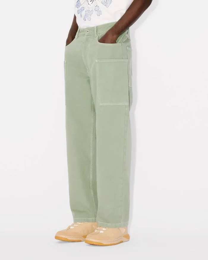 Kenzo Pants And Shorts Men Elephant Flag039 Cargo Jeans Almond Green