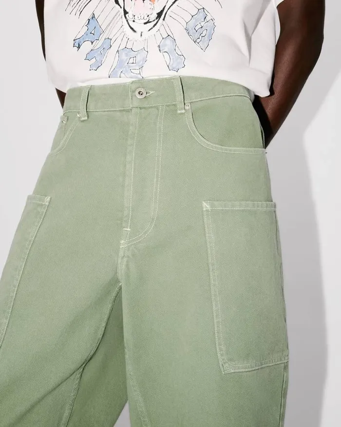 Kenzo Pants And Shorts Men Elephant Flag039 Cargo Jeans Almond Green