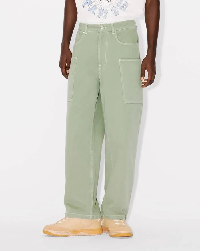 Kenzo Pants And Shorts Men Elephant Flag039 Cargo Jeans Almond Green