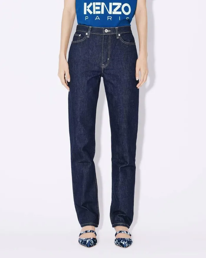 Kenzo Pants And Shorts Women ASAGAO Straight Jeans Rinse Blue Denim