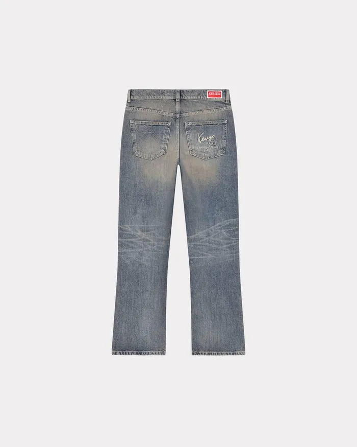 Kenzo Pants And Shorts Women BARA Cropped Japanese Denim Jeans Stone Bl Dirty Blue Denim