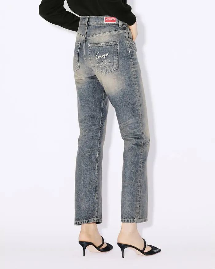 Kenzo Pants And Shorts Women BARA Cropped Japanese Denim Jeans Stone Bl Dirty Blue Denim