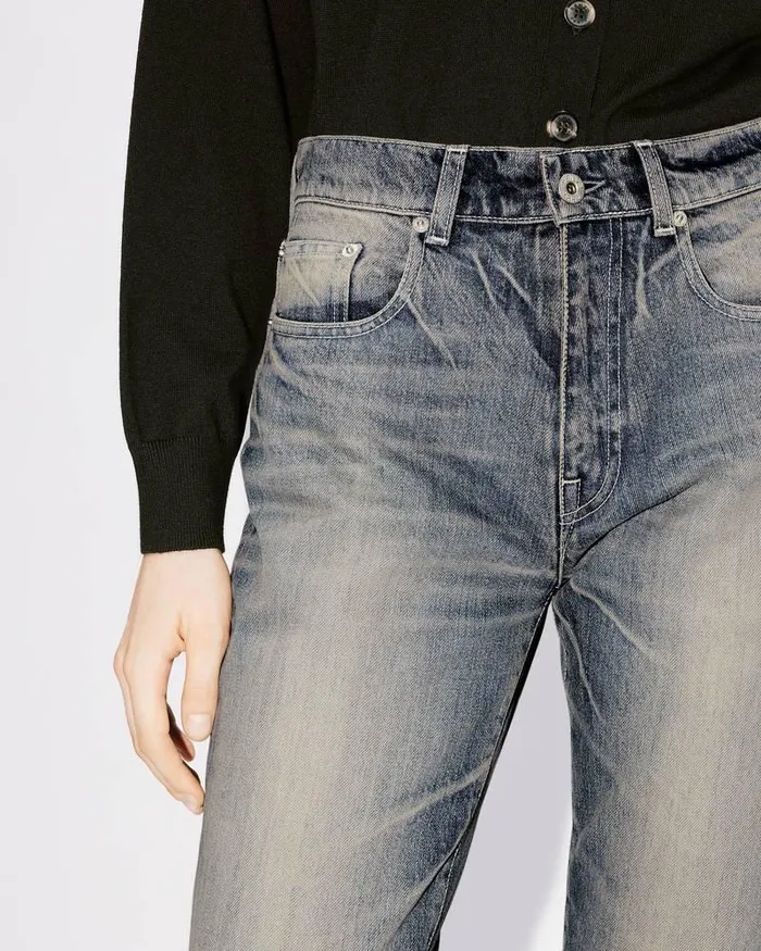 Kenzo Pants And Shorts Women BARA Cropped Japanese Denim Jeans Stone Bl Dirty Blue Denim