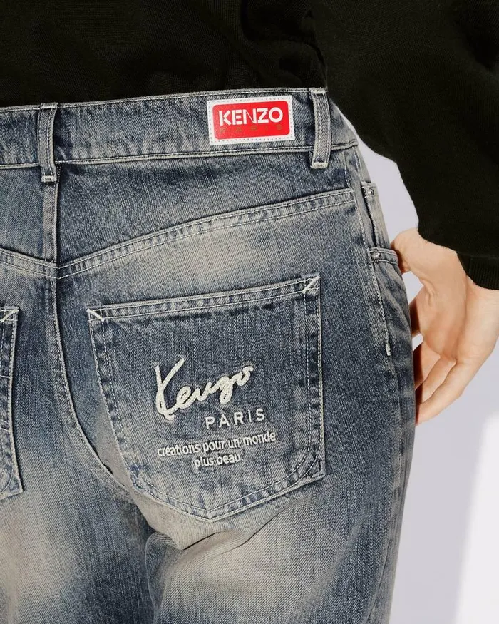 Kenzo Pants And Shorts Women BARA Cropped Japanese Denim Jeans Stone Bl Dirty Blue Denim