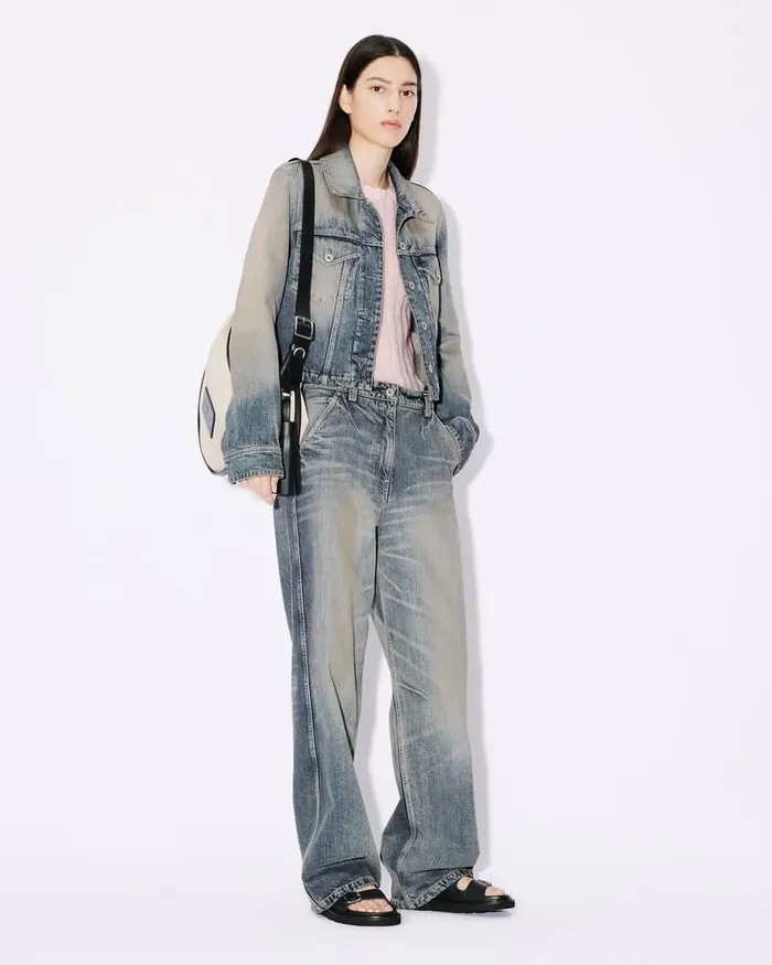 Kenzo Pants And Shorts Women Japanese Denim Baggy Trousers Stone Bl Dirty Blue Denim