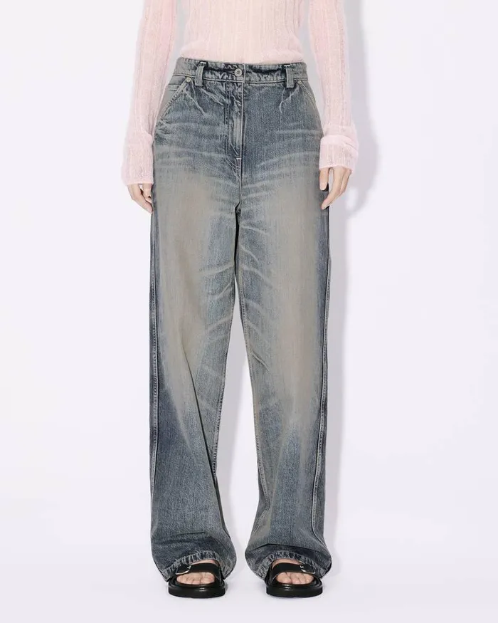 Kenzo Pants And Shorts Women Japanese Denim Baggy Trousers Stone Bl Dirty Blue Denim