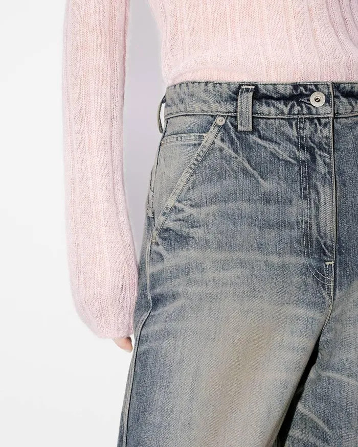 Kenzo Pants And Shorts Women Japanese Denim Baggy Trousers Stone Bl Dirty Blue Denim