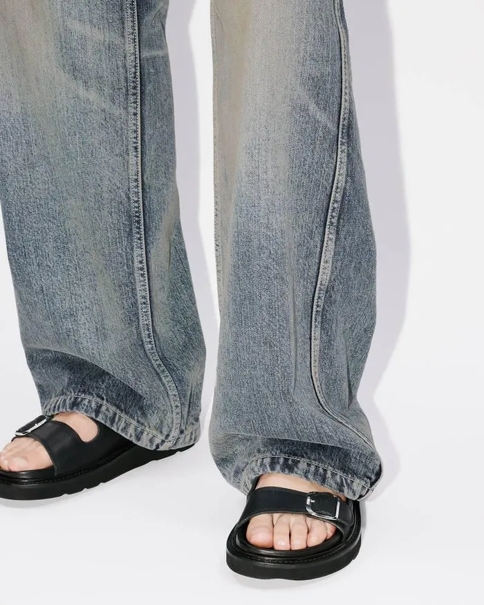 Kenzo Pants And Shorts Women Japanese Denim Baggy Trousers Stone Bl Dirty Blue Denim