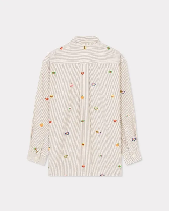 Kenzo Shirts Men Fruit Stickers039 Oversized Shirt Camel