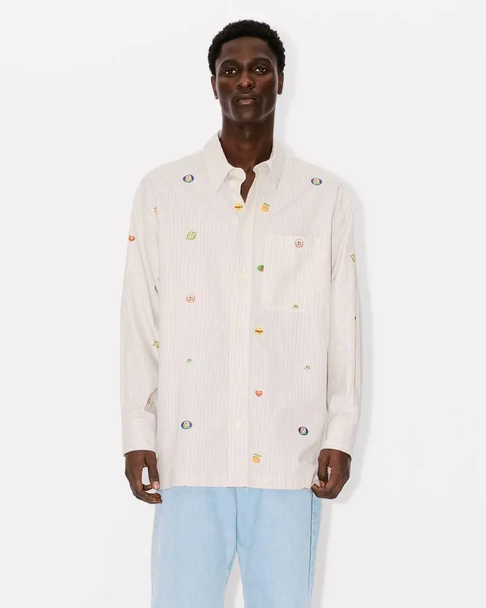 Kenzo Shirts Men Fruit Stickers039 Oversized Shirt Camel