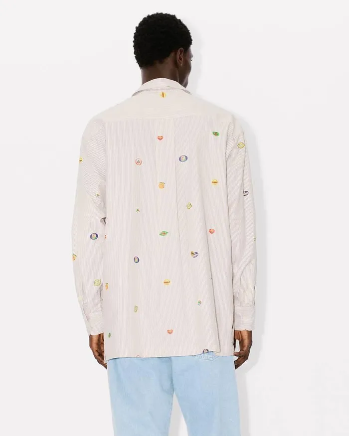 Kenzo Shirts Men Fruit Stickers039 Oversized Shirt Camel