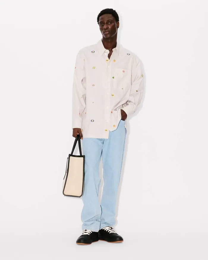 Kenzo Shirts Men Fruit Stickers039 Oversized Shirt Camel