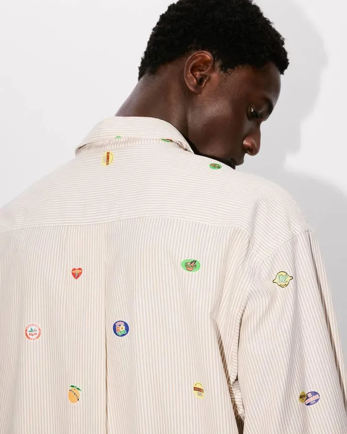 Kenzo Shirts Men Fruit Stickers039 Oversized Shirt Camel
