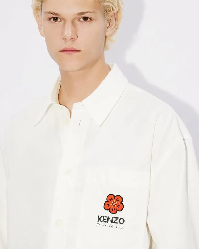 Kenzo Shirts Men Oversized 039Boke Flower039 Embroidered Shirt Off White