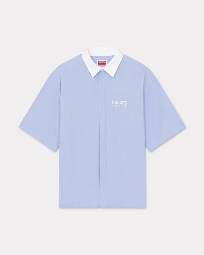 Kenzo Shirts Men Stripes Short Sleeve Shirt Sky Blue