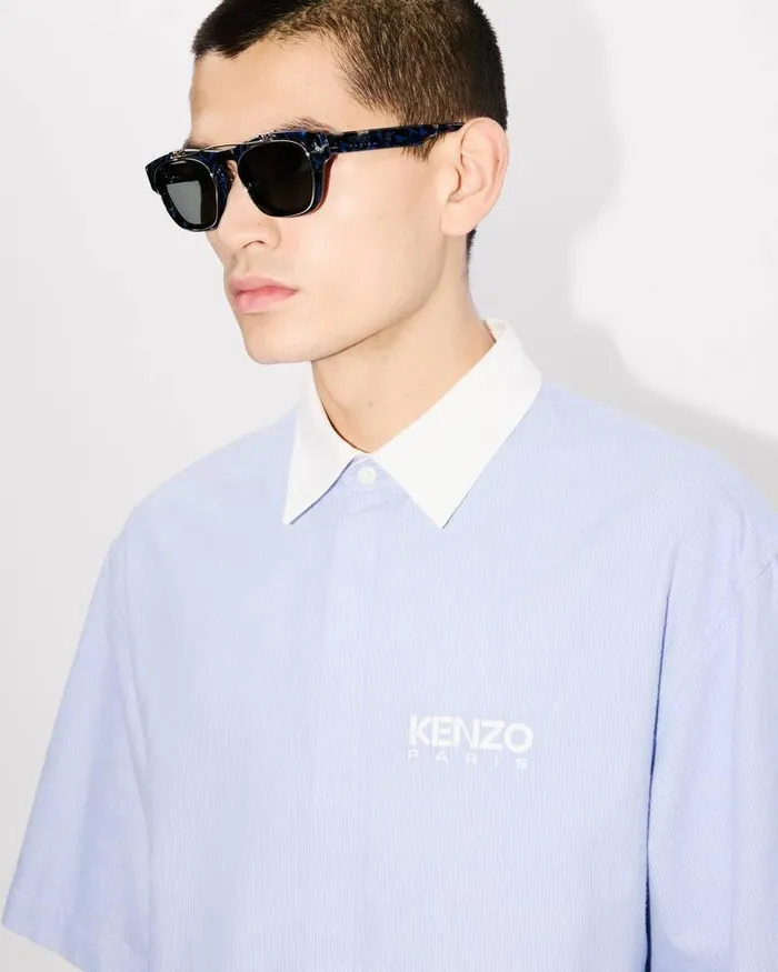 Kenzo Shirts Men Stripes Short Sleeve Shirt Sky Blue