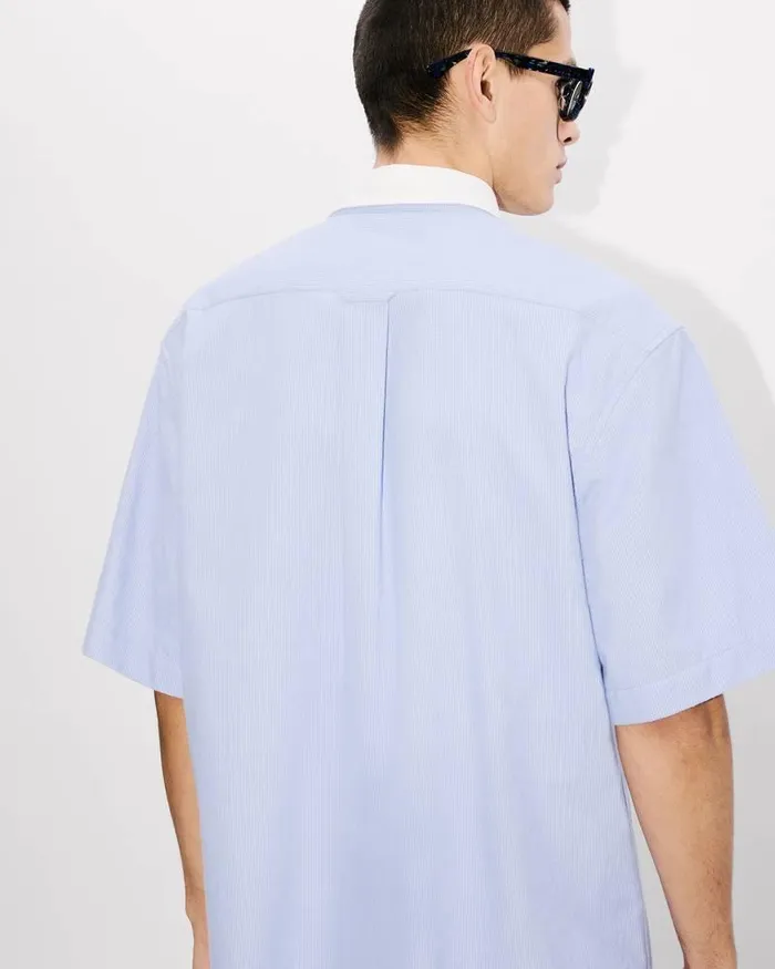 Kenzo Shirts Men Stripes Short Sleeve Shirt Sky Blue