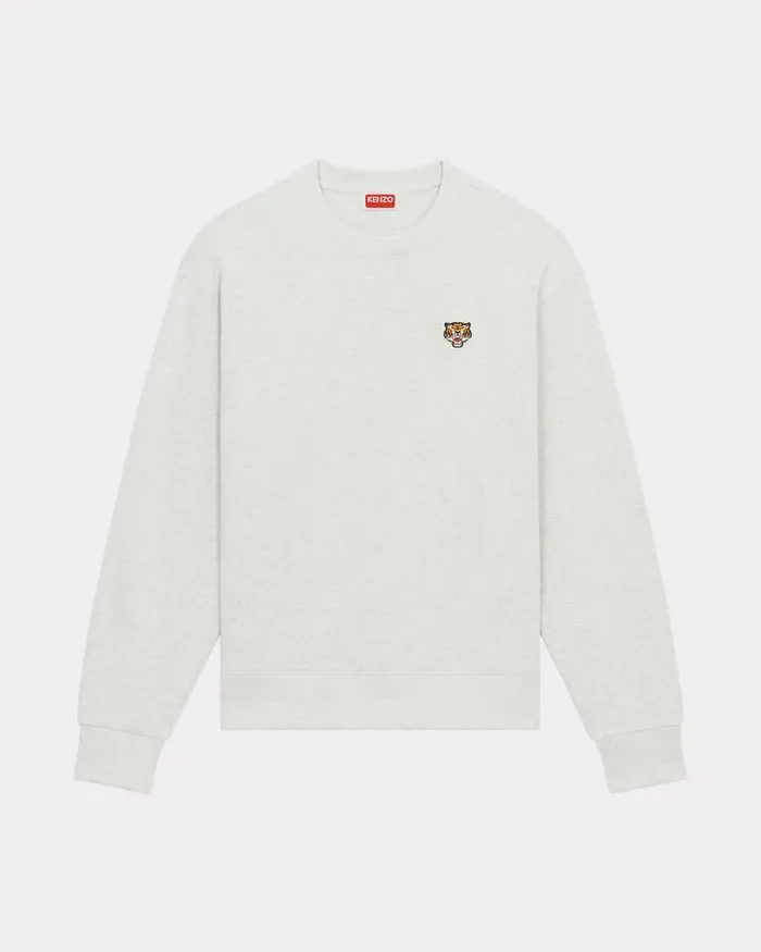 Kenzo Sweatshirts And Hoodies Men 039Lucky Tiger039 Embroidered Classic Sweatshirt Pale Grey