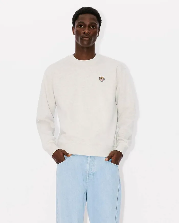 Kenzo Sweatshirts And Hoodies Men 039Lucky Tiger039 Embroidered Classic Sweatshirt Pale Grey