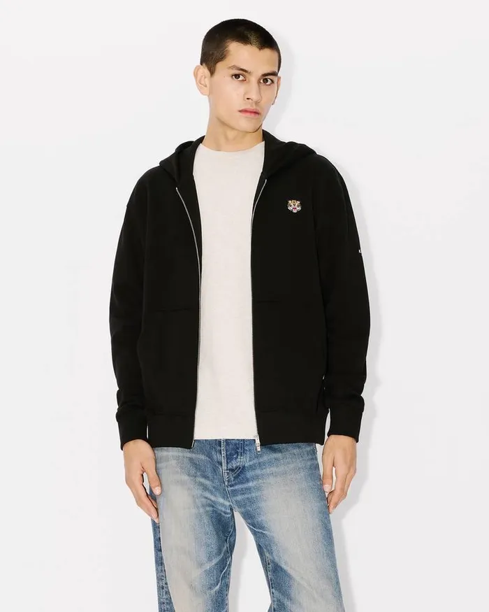 Kenzo Sweatshirts And Hoodies Men 039Lucky Tiger039 Embroidered Zipup Hoodie Black