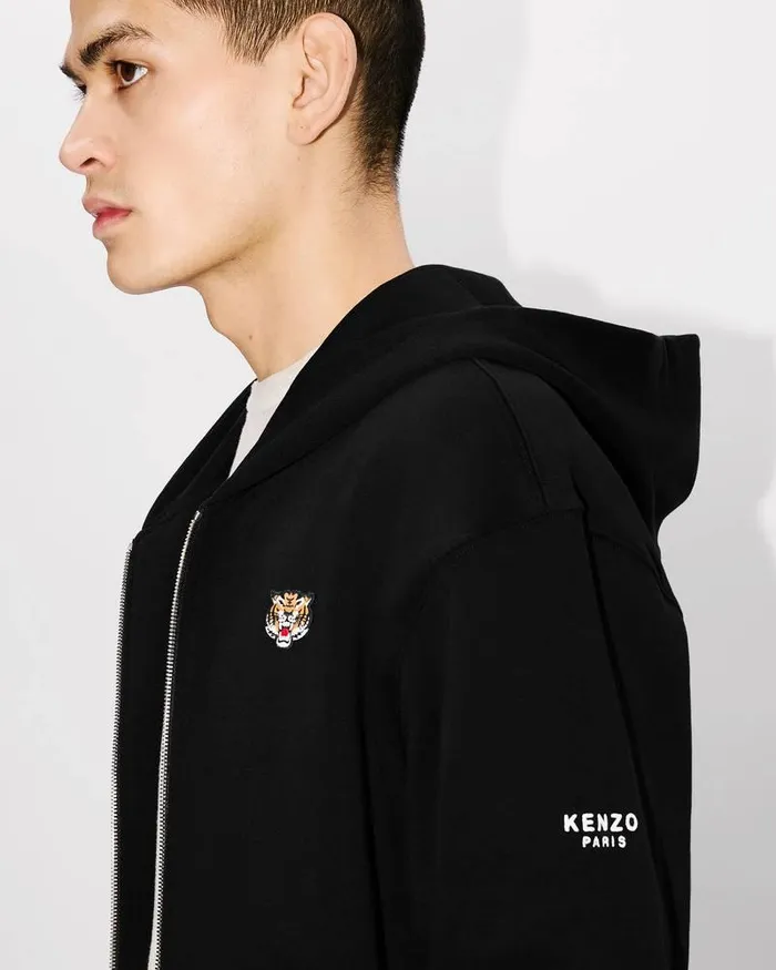 Kenzo Sweatshirts And Hoodies Men 039Lucky Tiger039 Embroidered Zipup Hoodie Black