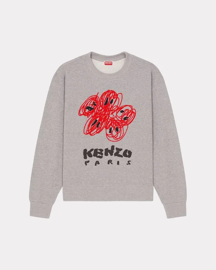 Kenzo Sweatshirts And Hoodies Men Drawn Varsity039 Embroidered Sweatshirt Pearl Grey