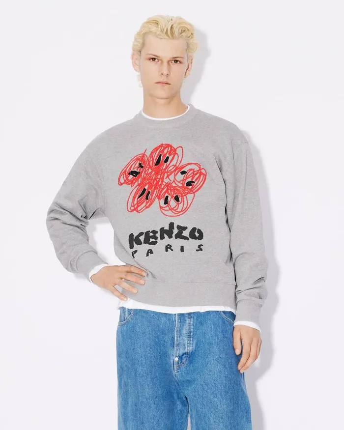 Kenzo Sweatshirts And Hoodies Men Drawn Varsity039 Embroidered Sweatshirt Pearl Grey