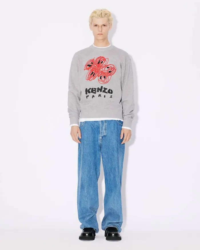 Kenzo Sweatshirts And Hoodies Men Drawn Varsity039 Embroidered Sweatshirt Pearl Grey