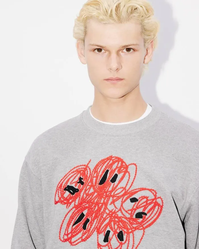 Kenzo Sweatshirts And Hoodies Men Drawn Varsity039 Embroidered Sweatshirt Pearl Grey