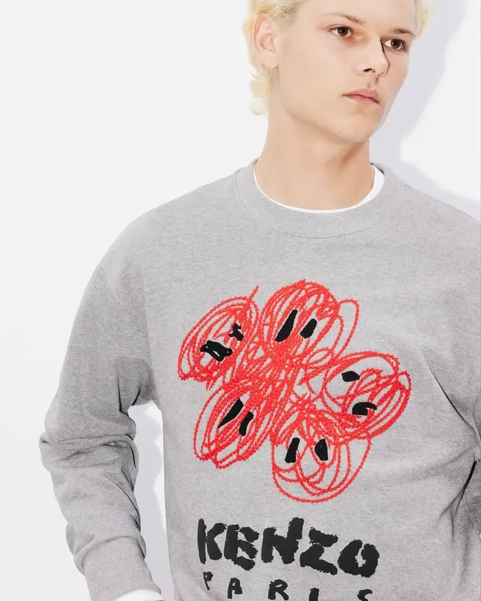 Kenzo Sweatshirts And Hoodies Men Drawn Varsity039 Embroidered Sweatshirt Pearl Grey