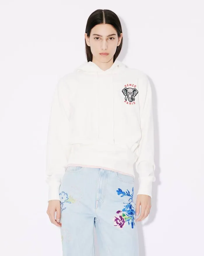 Kenzo Sweatshirts And Hoodies Women Hooded 039 Elephant Crest039 Embroidered Sweatshirt Off White