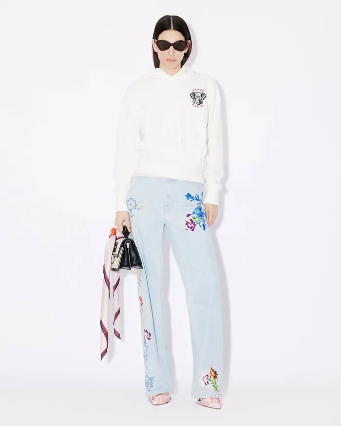 Kenzo Sweatshirts And Hoodies Women Hooded 039 Elephant Crest039 Embroidered Sweatshirt Off White