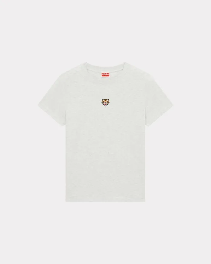 Kenzo TShirts And Polos Women 039Lucky Tiger039 Embroidered Classic Tshirt Pale Grey