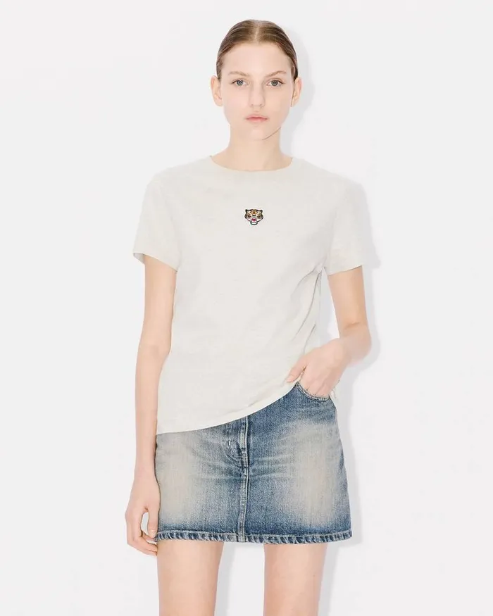 Kenzo TShirts And Polos Women 039Lucky Tiger039 Embroidered Classic Tshirt Pale Grey