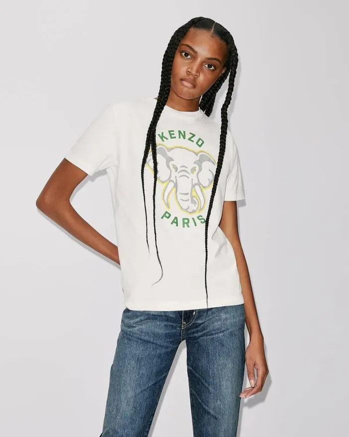 Kenzo TShirts And Polos Women Loosefit 039Varsity Jungle039 Elephant Tshirt Off White