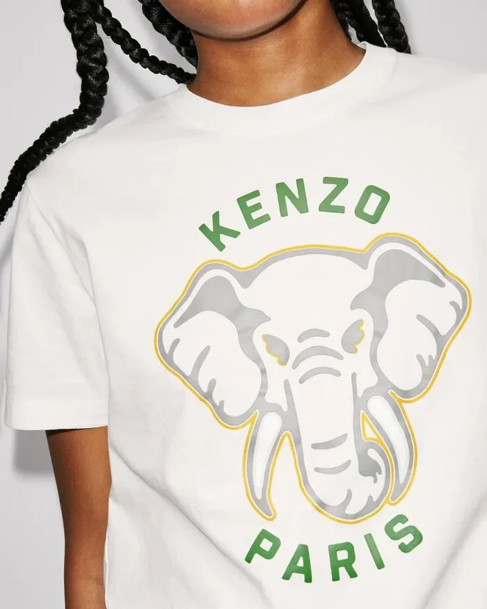 Kenzo TShirts And Polos Women Loosefit 039Varsity Jungle039 Elephant Tshirt Off White