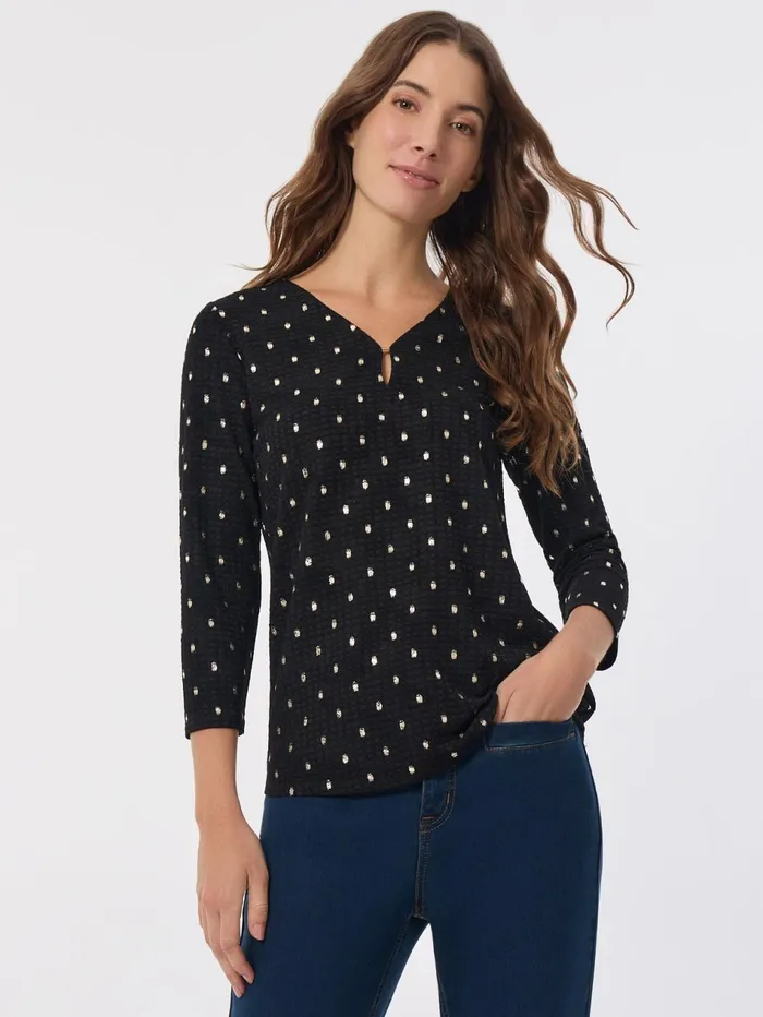 Keyhole Neckline Sparkle Accent Top Women Jones New York Tops and Blouses