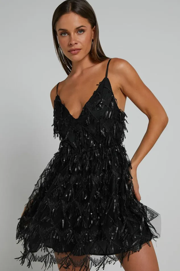 Khrizza Mini Dress 8211 Sequin Gathered Dress In Black Women Showpo Curve Clothes