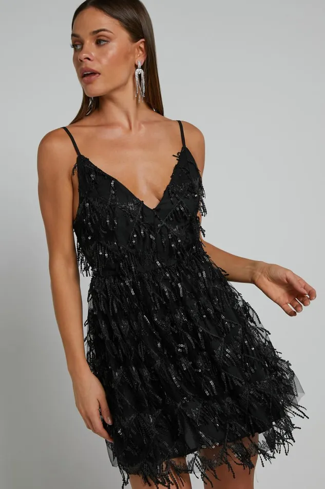 Khrizza Mini Dress 8211 Sequin Gathered Dress In Black Women Showpo Curve Clothes