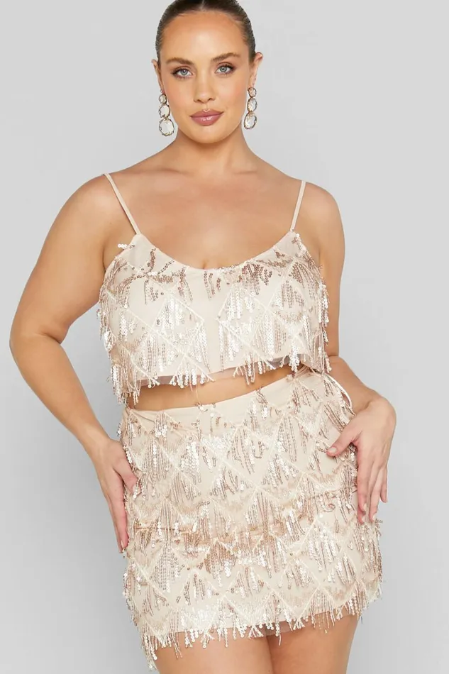Khrizza Top 8211 Sequin Diamond Mesh Cropped Cami Top In Gold Women Showpo Tops