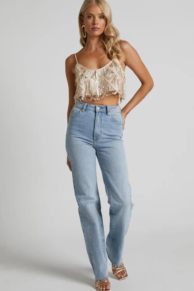 Khrizza Top 8211 Sequin Diamond Mesh Cropped Cami Top In Gold Women Showpo Tops