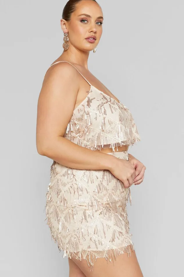 Khrizza Top 8211 Sequin Diamond Mesh Cropped Cami Top In Gold Women Showpo Tops