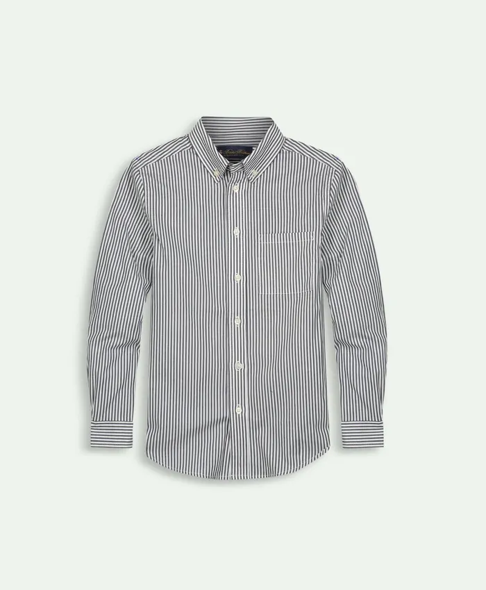 Kids Boys Cotton Poplin Stripe Sport Shirt Navy Brooks Brothers Shirts