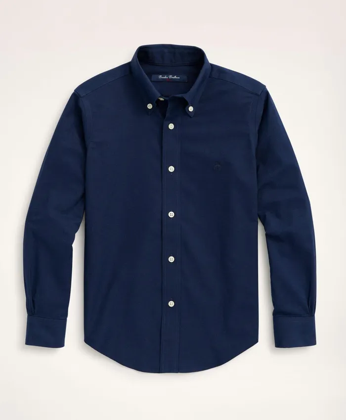 Kids Boys NonIron Stretch Cotton Oxford Sport Shirt Navy Brooks Brothers Shirts