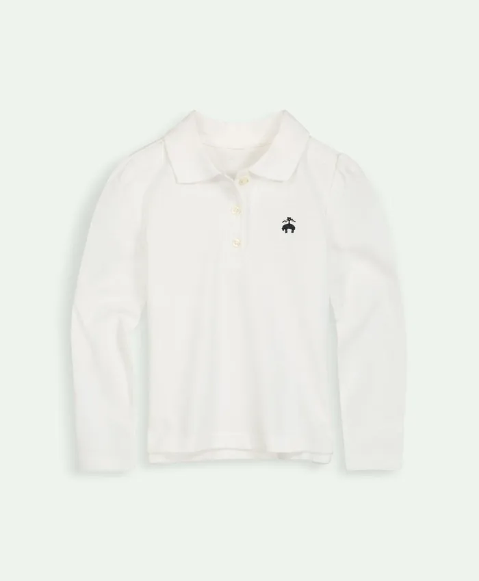 Kids Girls Cotton Long Sleeve Pique Polo Shirt White Brooks Brothers Tops