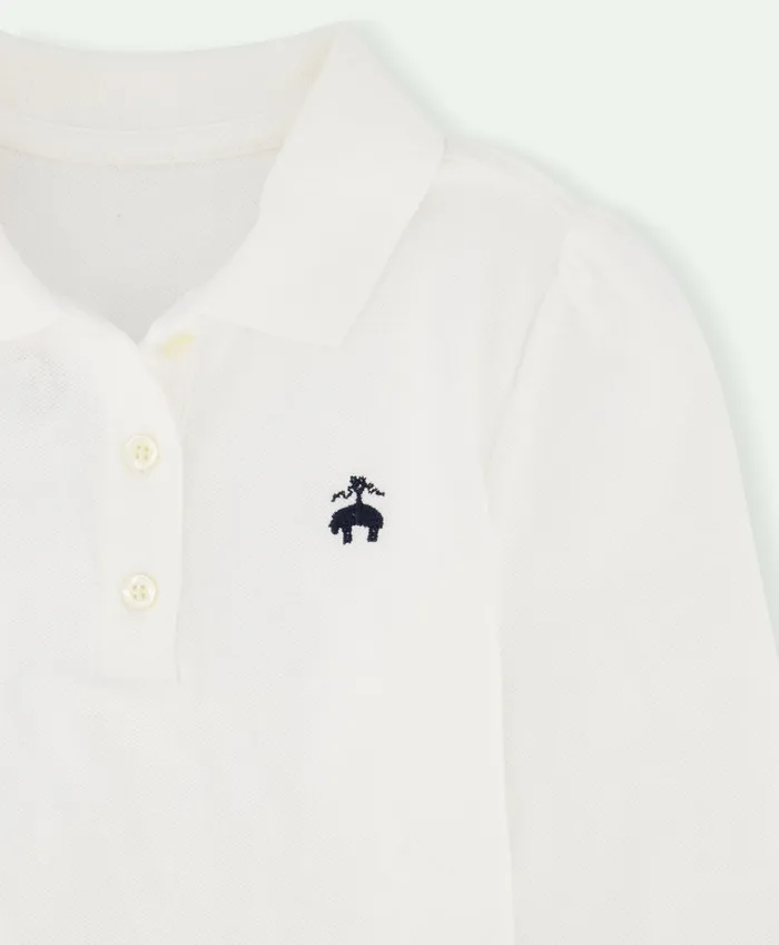Kids Girls Cotton Long Sleeve Pique Polo Shirt White Brooks Brothers Tops