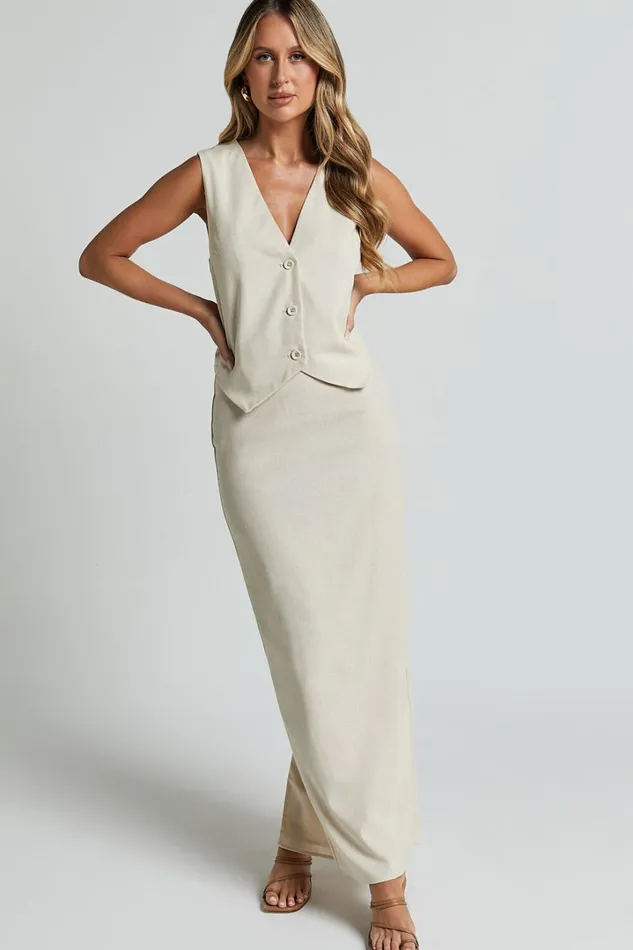Kiraye Top 8211 Linen Look Button Through Vest In Natural Women Showpo Curve Clothes