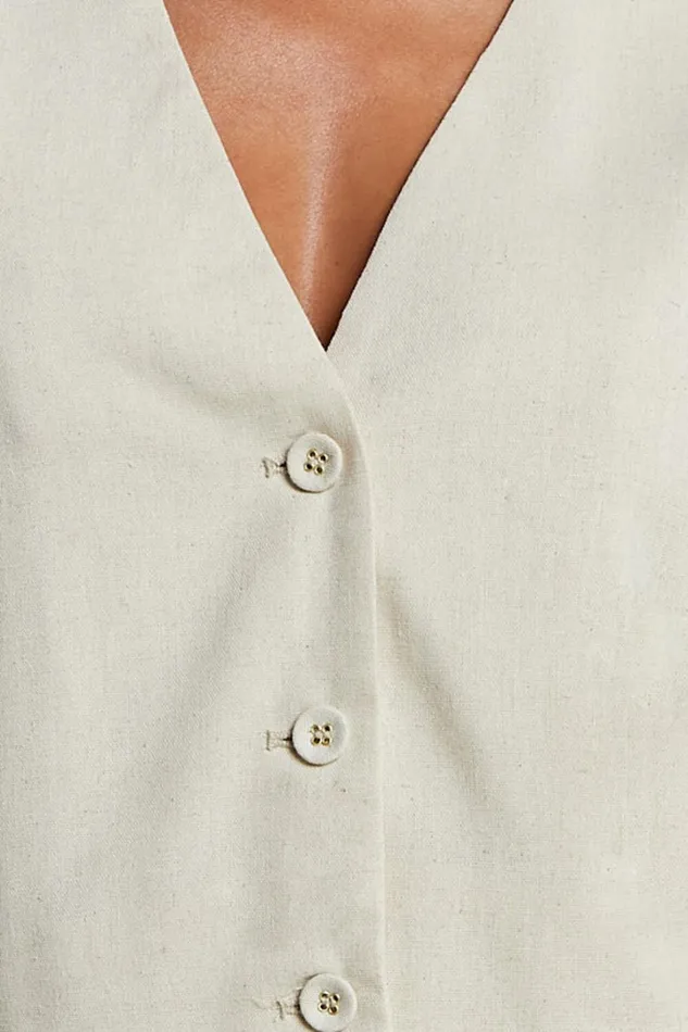 Kiraye Top 8211 Linen Look Button Through Vest In Natural Women Showpo Curve Clothes