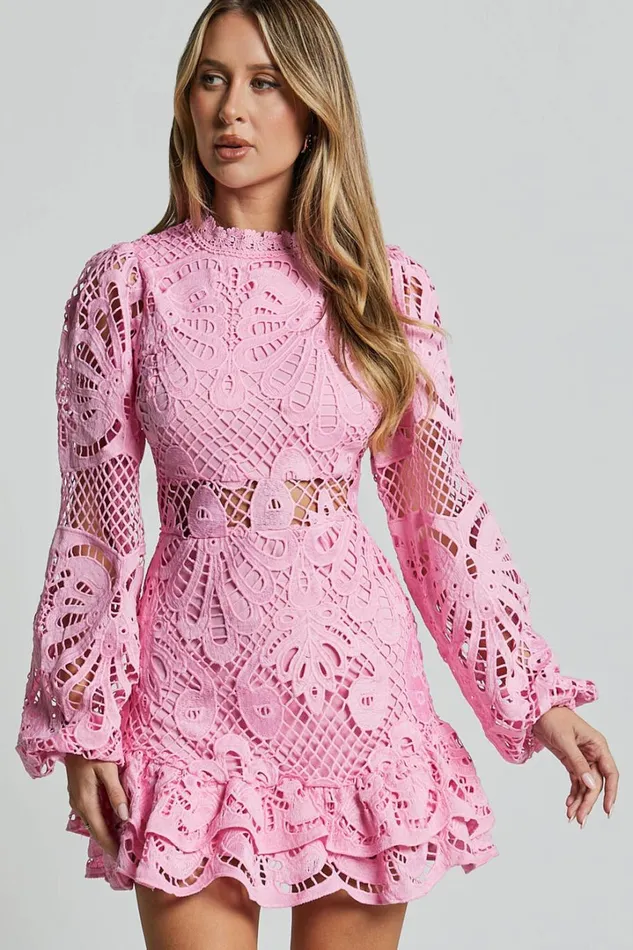 Kiss Me Now Mini Dress 8211 Long Puff Sleeve Dress In Pink Women Showpo Curve Clothes