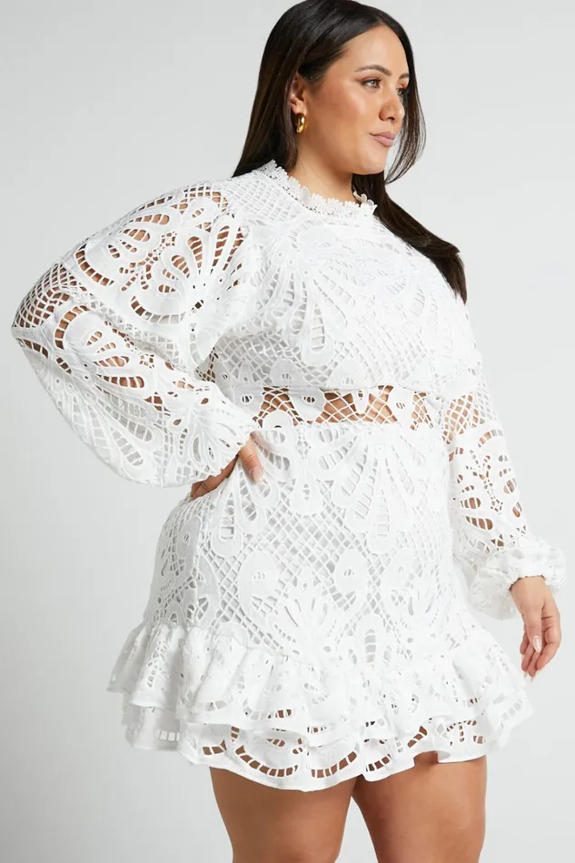 Kiss Me Now Mini Dress 8211 Long Puff Sleeve Dress In White Lace Women Showpo Curve Clothes